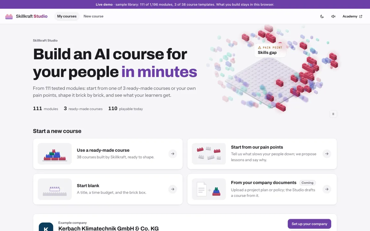 The Skillkraft Course Builder on the Academy