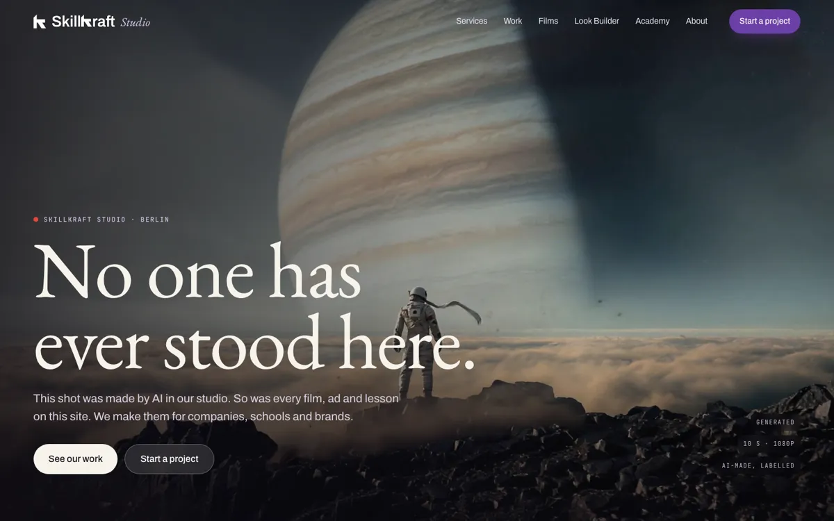 Skillkraft Studio: a film still on its home page